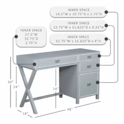 Bowery Hill Modern Wood Side Storage Desk With 4 Drawers Silver Hardware In Gray -CYMAX Sales 2732102 29 L