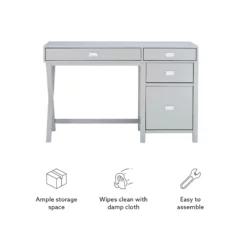 Bowery Hill Modern Wood Side Storage Desk With 4 Drawers Silver Hardware In Gray -CYMAX Sales 2732102 33 L