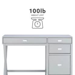 Bowery Hill Modern Wood Side Storage Desk With 4 Drawers Silver Hardware In Gray -CYMAX Sales 2732102 34 L
