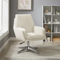 Bowery Hill Modern / Contemporary Metal Swivel Chair In White -CYMAX Sales 2732144 13 L