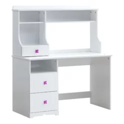 'HomeRoots '47" White Rubberwood Wood Rectangular Writing Desk With Two Drawers