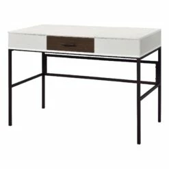'HomeRoots '42" White Natural Wood And Black Rectangular Writing Desk With USB