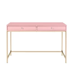 'HomeRoots '47" Pink And Gold Glam Rectangular Writing Desk With Two Drawers -CYMAX Sales 2734210 1 L