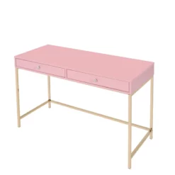 'HomeRoots '47" Pink And Gold Glam Rectangular Writing Desk With Two Drawers -CYMAX Sales 2734210 2 L