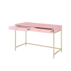 'HomeRoots '47" Pink And Gold Glam Rectangular Writing Desk With Two Drawers -CYMAX Sales 2734210 3 L