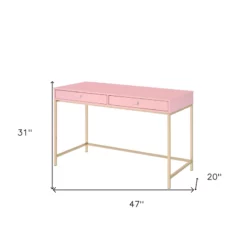 'HomeRoots '47" Pink And Gold Glam Rectangular Writing Desk With Two Drawers -CYMAX Sales 2734210 5 L