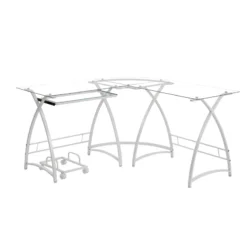 'HomeRoots '51" Clear Glass And White Metal L Shape Computer Desk -CYMAX Sales 2734211 2 L