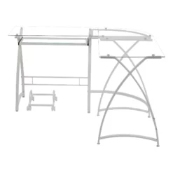 'HomeRoots '51" Clear Glass And White Metal L Shape Computer Desk