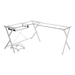 'HomeRoots '62" Clear Glass And White Metal L Shape Computer Desk