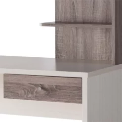 Wooden Desk With 1 Drawer And Side Shelf Cream And Brown -CYMAX Sales 2738157 6 L