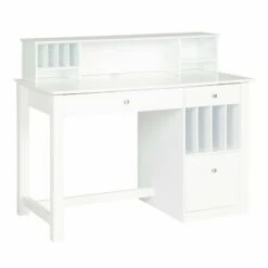 Catania Modern / Contemporary Solid Wood Writing Desk With Hutch In White