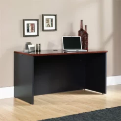Catania Modern / Contemporary Wood Computer Desk In Classic Cherry/Black Accents 9 Catania Modern / Contemporary Wood Computer Desk In Classic Cherry/Black Accents -CYMAX Sales 2740479 2 L