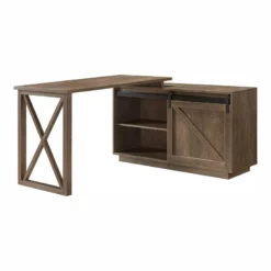 UrbanPro Reversible Transitional Wood L-Shape Desk In Walnut Oak