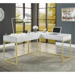 UrbanPro Modern Wood 2-Piece Writing Desk Set In White Finish -CYMAX Sales 2743296 2 L