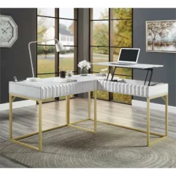 UrbanPro Modern Wood 2-Piece Writing Desk Set In White Finish -CYMAX Sales 2743296 3 L