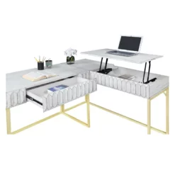 UrbanPro Modern Wood 2-Piece Writing Desk Set In White Finish -CYMAX Sales 2743296 4 L
