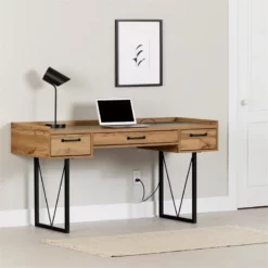Urbanpro Farmhouse 59"W Desk With Drawers In Nordik Oak/Brown 11 Urbanpro Farmhouse 59"W Desk With Drawers In Nordik Oak/Brown -CYMAX Sales 2746112 1 L