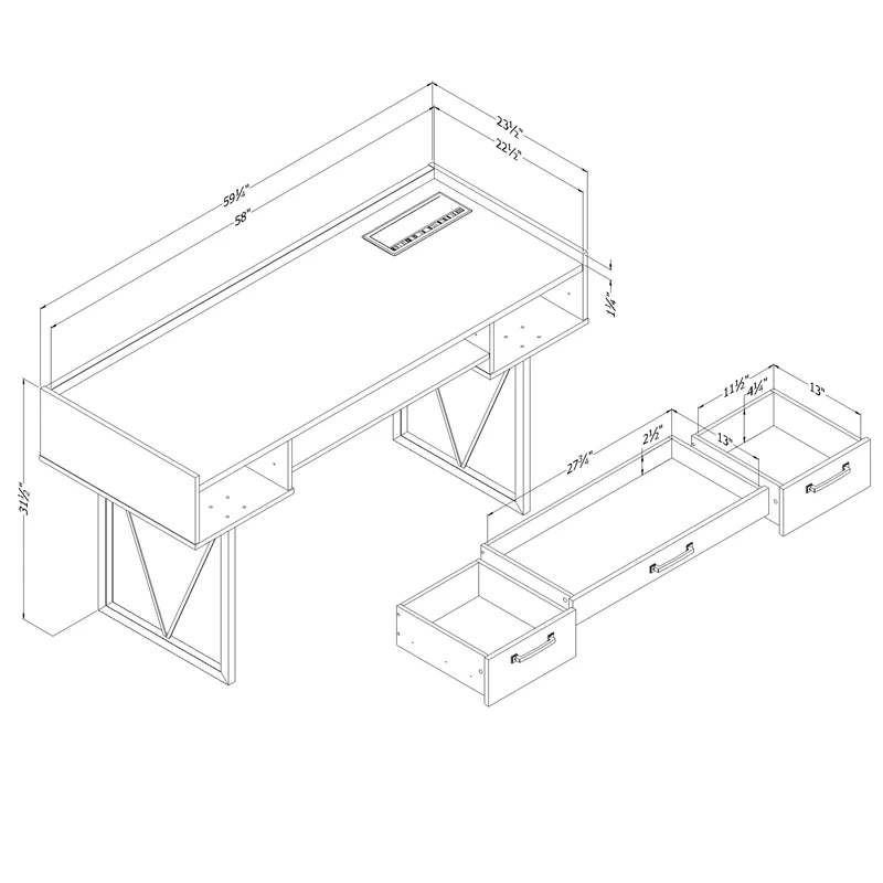 Urbanpro Farmhouse 59"W Desk With Drawers In Nordik Oak/Brown 4 Urbanpro Farmhouse 59"W Desk With Drawers In Nordik Oak/Brown - Image 2