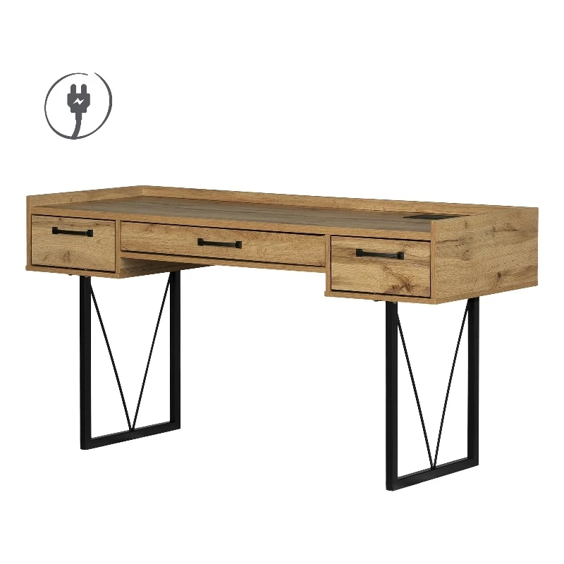 Urbanpro Farmhouse 59"W Desk With Drawers In Nordik Oak/Brown 3 Urbanpro Farmhouse 59"W Desk With Drawers In Nordik Oak/Brown