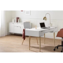 Urbanpro Mid-Century 59.5"W Engineered Wood Desk In White/Gold Finish -CYMAX Sales 2746116 2 L
