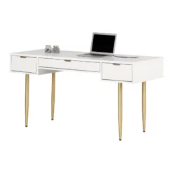 Urbanpro Mid-Century 59.5"W Engineered Wood Desk In White/Gold Finish -CYMAX Sales 2746116 6 L
