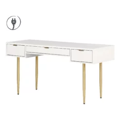 Urbanpro Mid-Century 59.5"W Engineered Wood Desk In White/Gold Finish