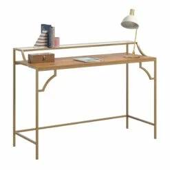 Pemberly Row Engineered Wood Writing Desk In Sindoori Mango/Natural -CYMAX Sales 2747697 2 L