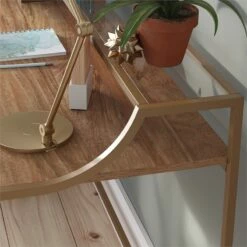 Pemberly Row Engineered Wood Writing Desk In Sindoori Mango/Natural -CYMAX Sales 2747697 4 L