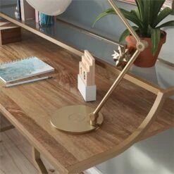 Pemberly Row Engineered Wood Writing Desk In Sindoori Mango/Natural -CYMAX Sales 2747697 5 L