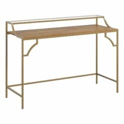 Pemberly Row Engineered Wood Writing Desk In Sindoori Mango/Natural -CYMAX Sales 2747697 L