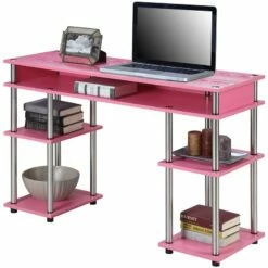 UrbanPro Contemporary No Tools Student Desk In Pink Wood Finish -CYMAX Sales 2748322 2 L