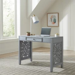 Trellis Lane 1-Drawer Wood Accent Writing Desk In Gray 16 Trellis Lane 1-Drawer Wood Accent Writing Desk In Gray -CYMAX Sales 2750621 L