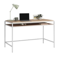 UrbanPro Modern Engineered Wood Writing Desk In Kiln Acacia / Brown -CYMAX Sales 2753585 3 L