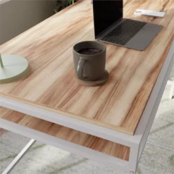 UrbanPro Modern Engineered Wood Writing Desk In Kiln Acacia / Brown -CYMAX Sales 2753585 7 L