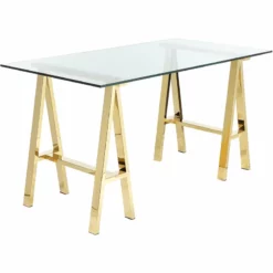 UrbanPro Small Metal Desk With Glass In Polished Gold Finish