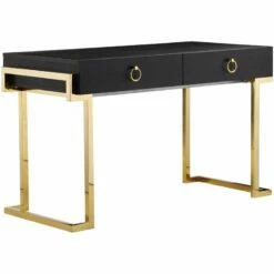 UrbanPro Stainless Steel Desk In Black Ash Veneer & Gold Finish