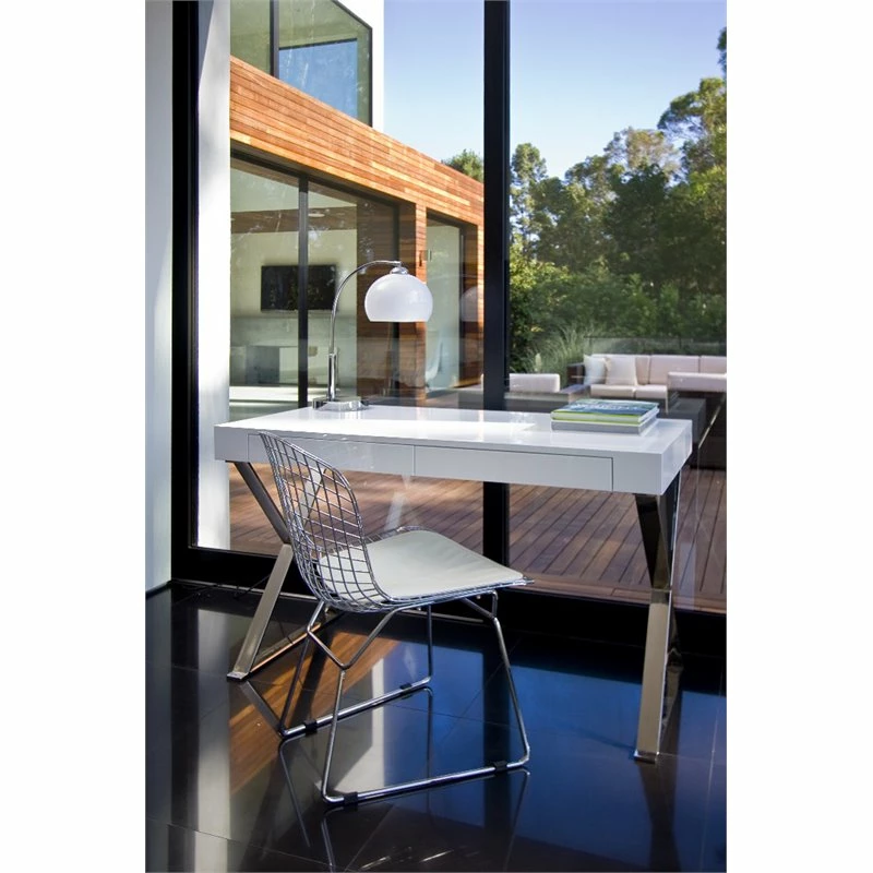 UrbanPro Modern Gloss Lacquer & High Polished Steel Metal Desk In White 4 UrbanPro Modern Gloss Lacquer & High Polished Steel Metal Desk In White - Image 2