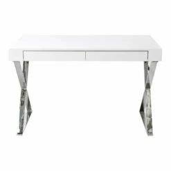 UrbanPro Modern Gloss Lacquer & High Polished Steel Metal Desk In White