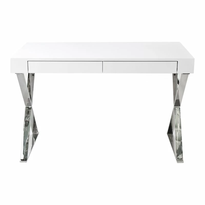 UrbanPro Modern Gloss Lacquer & High Polished Steel Metal Desk In White 3 UrbanPro Modern Gloss Lacquer & High Polished Steel Metal Desk In White