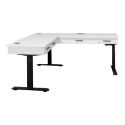 Modern Electric Sit/Stand L-Desk And Return Height Wood Desk White -CYMAX Sales 2760066 5 L