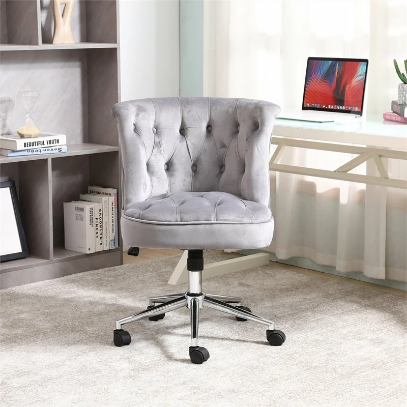Pemberly Row Velvet Office Chair With Adjustable 360 Degree Swivel In White 21 Pemberly Row Velvet Office Chair With Adjustable 360 Degree Swivel In White - Image 19