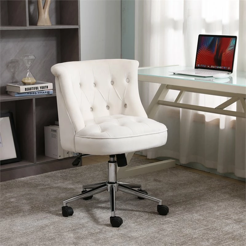 Pemberly Row Velvet Office Chair With Adjustable 360 Degree Swivel In White 4 Pemberly Row Velvet Office Chair With Adjustable 360 Degree Swivel In White - Image 2