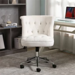 Pemberly Row Velvet Office Chair With Adjustable 360 Degree Swivel In White 29 Pemberly Row Velvet Office Chair With Adjustable 360 Degree Swivel In White -CYMAX Sales 2761535 15 L