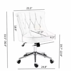 Pemberly Row Velvet Office Chair With Adjustable 360 Degree Swivel In White 30 Pemberly Row Velvet Office Chair With Adjustable 360 Degree Swivel In White -CYMAX Sales 2761535 16 L