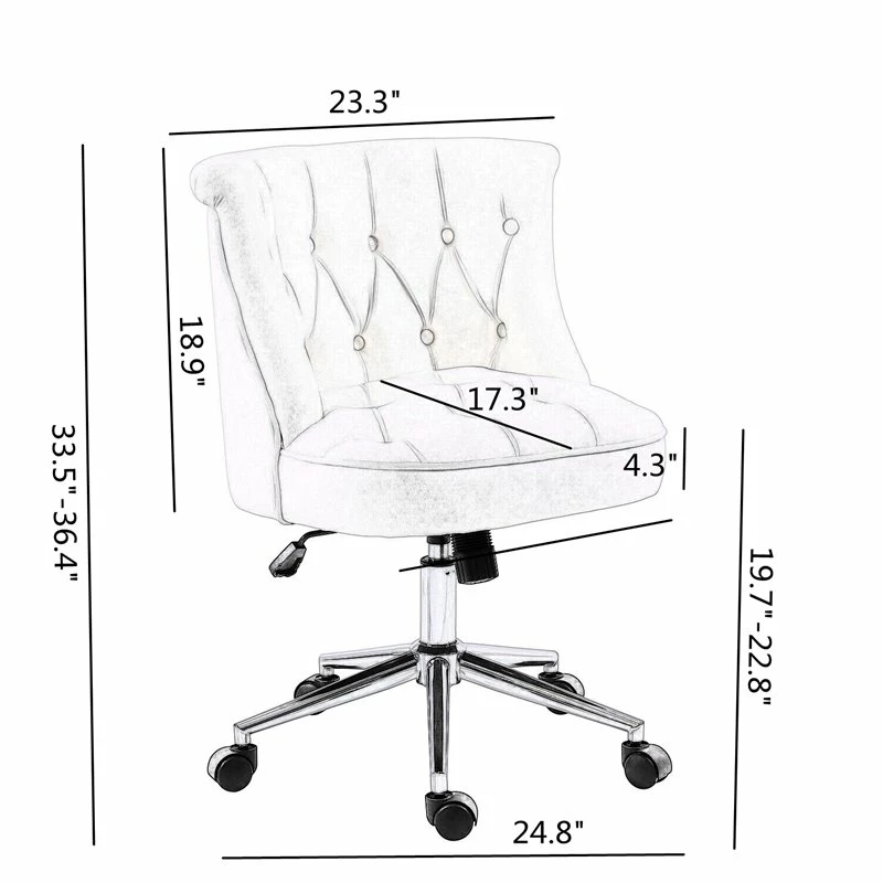 Pemberly Row Velvet Office Chair With Adjustable 360 Degree Swivel In White 11 Pemberly Row Velvet Office Chair With Adjustable 360 Degree Swivel In White - Image 9