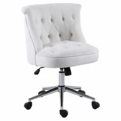 Pemberly Row Velvet Office Chair With Adjustable 360 Degree Swivel In White
