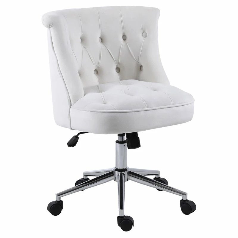 Pemberly Row Velvet Office Chair With Adjustable 360 Degree Swivel In White 3 Pemberly Row Velvet Office Chair With Adjustable 360 Degree Swivel In White