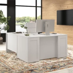 Hampton Heights 60W X 30D Executive L-Shaped Desk In White - Engineered Wood -CYMAX Sales 2764072 1 L