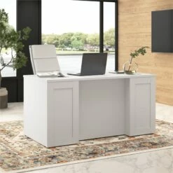 Hampton Heights 60W X 30D Executive Desk In White - Engineered Wood -CYMAX Sales 2764077 1 L