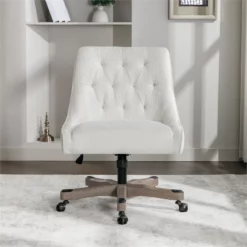 Tindal Office Chair-White Boucle Fabric Rustic Wood Base -CYMAX Sales 2767123 2 L